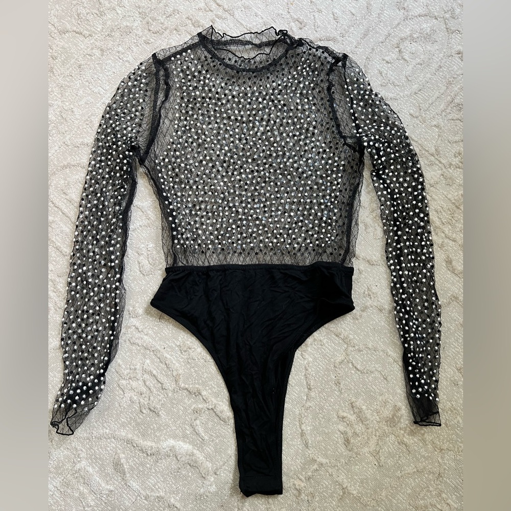 sheer rhinestone bodysuit